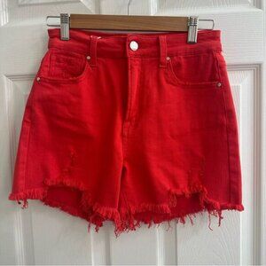 Risen Jeans Fiesta Red Denim Frayed Shorts size small NWT